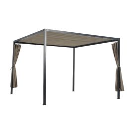 Pergola Lille mit Vorhang aus Aluminium - Farbe: graualuminium, Vorhangfarbe: taupe, Länge: 3000 mm, Breite: 3000 mm, Höhe: 2100 mm