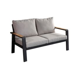 Loungesofa 2-Sitzer Lissabon aus Aluminium - Aluminiumfarbe: anthrazit, Stofffarbe: hellgrau