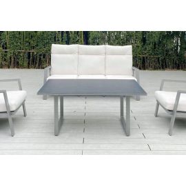 Gartentisch Mailand mit Glasplatte aus Aluminium - Farbe: graualuminium, Länge: 1400 mm, Breite: 800 mm, Höhe: 590 mm