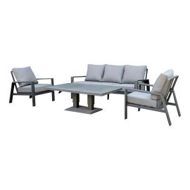 Sitzgruppe Mykonos Set – bestehend aus 2x Gartensessel, 1x Loungesofa, 1x Gartentisch