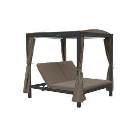 Sonnenbett Toulouse mit Vorhang & Polsterung aus Stahl - Farbe: anthrazit, Stofffarbe: taupe, Länge: 2080 mm, Breite: 1880 mm, Höhe: 2070 mm