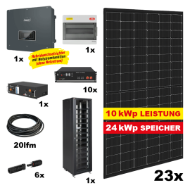 Photovoltaik POWER PLUS MAX FULL TRANSPARENT Komplettanlage - Gesamtleistung: 10 kWp, Speicher: 24 kWh, mit Hybrid Wechselrichter