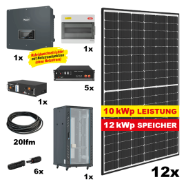 Photovoltaik POWER PLUS MAX FULL bifazial Komplettanlage - Gesamtleistung: 10 kWp, Speicher: 12 kWh, mit Hybrid Wechselrichter