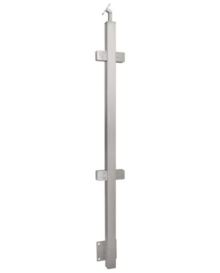 Geländerpfosten 40x40, für seitliche Befestigung, beidseitig, mit 4 Glashaltern, beweglicher Handlaufträger