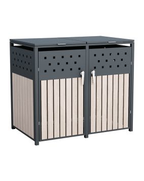 Mülltonnenbox 2-flügelig - Farbe: anthrazit & Holzoptik, Breite: 132 cm, Höhe: 116 cm, Tiefe: 80 cm