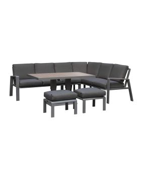 Essgruppe Malaga - bestehend aus 1x Sofa, 1x Sofa rechts, 1x Gartentisch, 2x Hocker