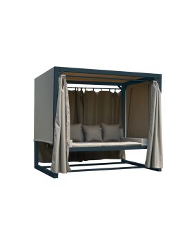 Loungebett Paris Rattan mit Polsterung aus Stahl - Farbe: anthrazit, Stofffarbe: taupe, Länge: 2360 mm, Breite: 1800 mm, Höhe: 2100 mm