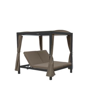 Sonnenbett Toulouse mit Vorhang & Polsterung aus Stahl - Farbe: anthrazit, Stofffarbe: taupe, Länge: 2080 mm, Breite: 1880 mm, Höhe: 2070 mm
