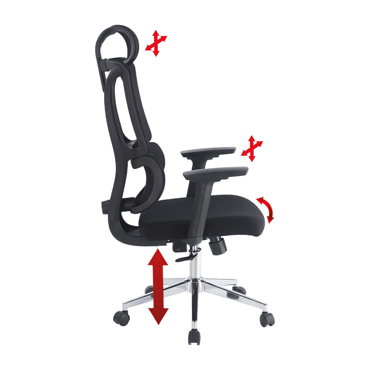 Ergonomischer Bürostuhl – Seitenansicht mit Verstellmöglichkeiten